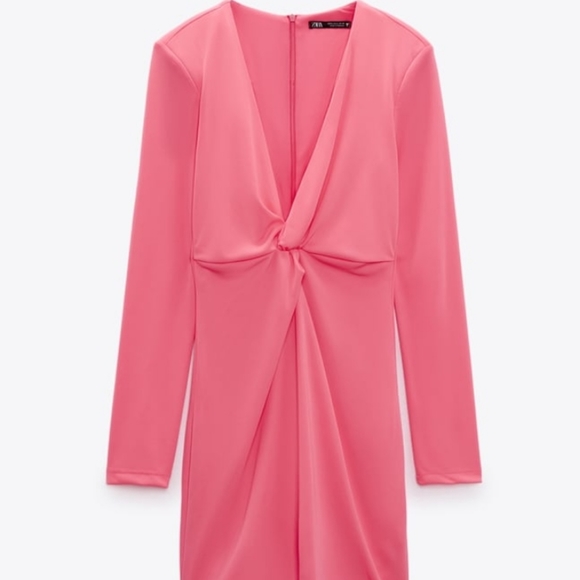 SALE🥳NWT Zara Knotted Drape Stretchy Pink Dress - Picture 3 of 4